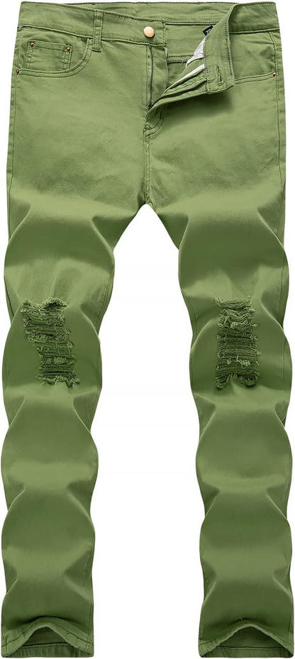 Men'S Ripped Jeans Slim Fit Skinny Stretch Comfy Denim Jeans Pants