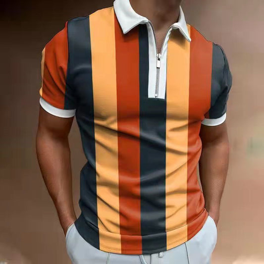Men'S POLO Shirt Striped Printed Short Sleeve T-Shirt Lapel Shirt