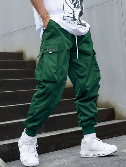 Manfinity Homme Men Letter Graphic Flap Pocket Drawstring Waist Cargo Pants